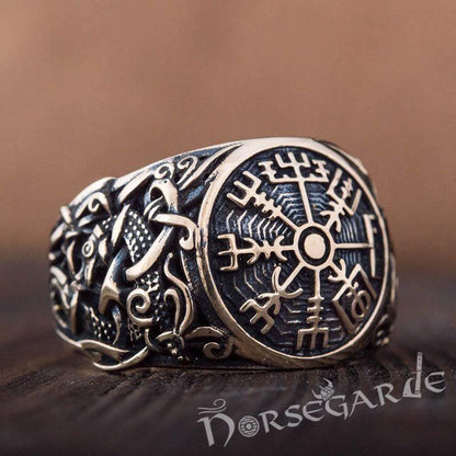 Handcrafted Vegvisir Mammen Style Ring - Bronze