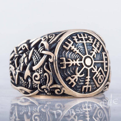 Handcrafted Vegvisir Mammen Style Ring - Bronze