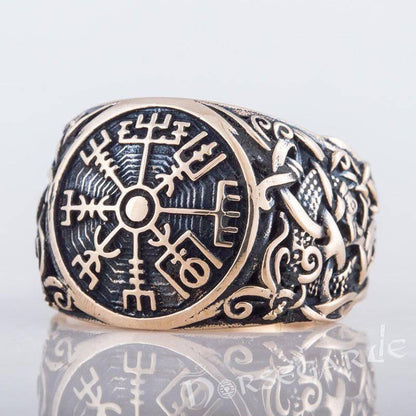 Handcrafted Vegvisir Mammen Style Ring - Bronze