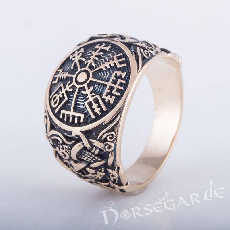 Handcrafted Vegvisir Mammen Style Ring - Bronze