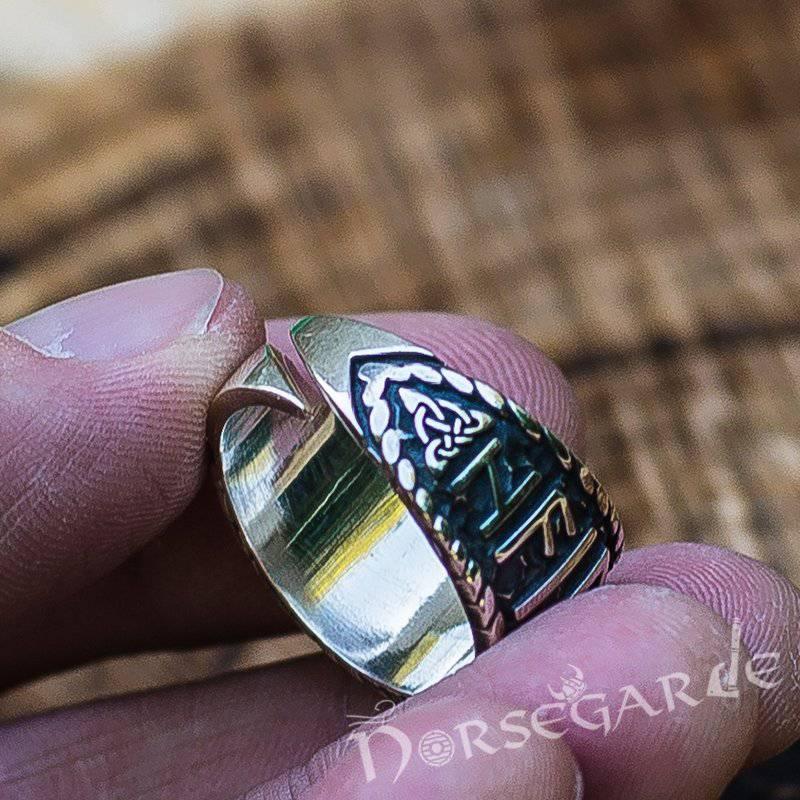 Handcrafted Vegvisir Runic Signet Ring - Sterling Silver