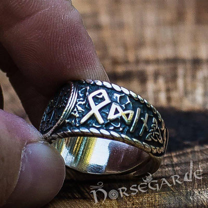 Handcrafted Vegvisir Runic Signet Ring - Sterling Silver