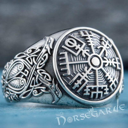 Handcrafted Vegvisir Viking Ornament Ring - Sterling Silver