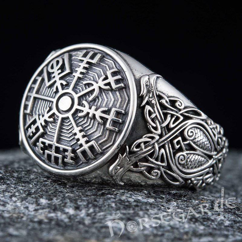 Handcrafted Vegvisir Viking Ornament Ring - Sterling Silver