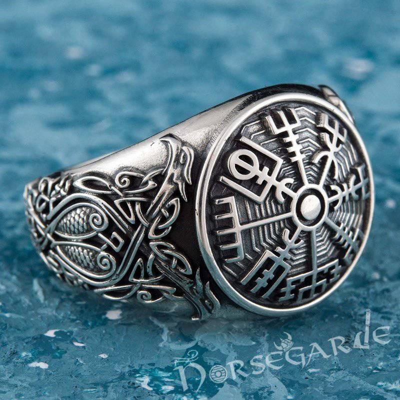 Handcrafted Vegvisir Viking Ornament Ring - Sterling Silver