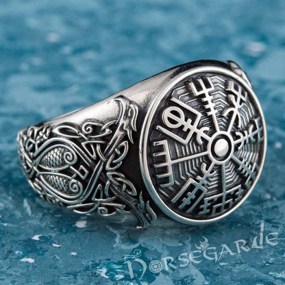 Handcrafted Vegvisir Viking Ornament Ring - Sterling Silver