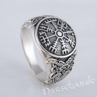 Handcrafted Vegvisir Viking Ornament Ring - Sterling Silver