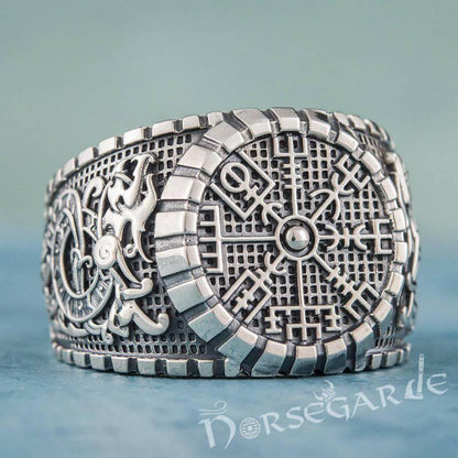 Handcrafted Vegvisir Viking Ornament Signet Ring - Sterling Silver