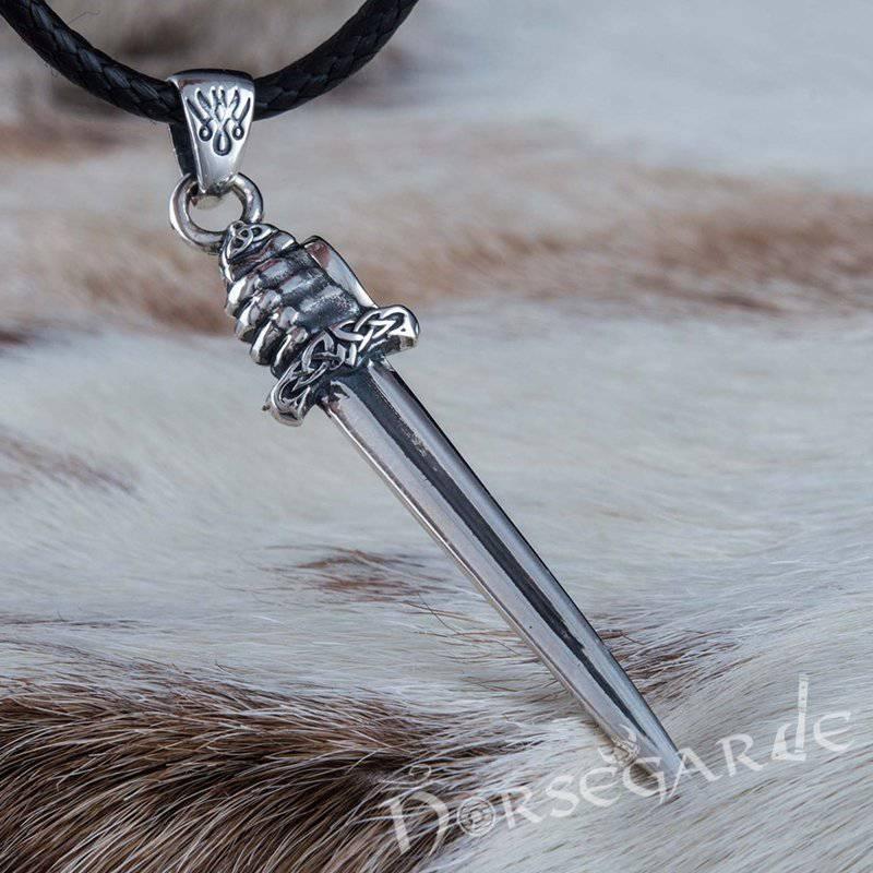 Handcrafted Viking Hand and Sword Pendant - Sterling Silver