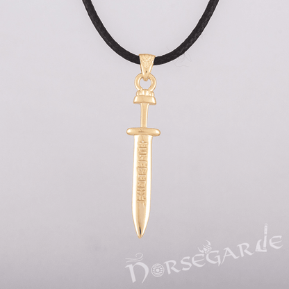 Handcrafted Viking Rune Sword Pendant - Gold