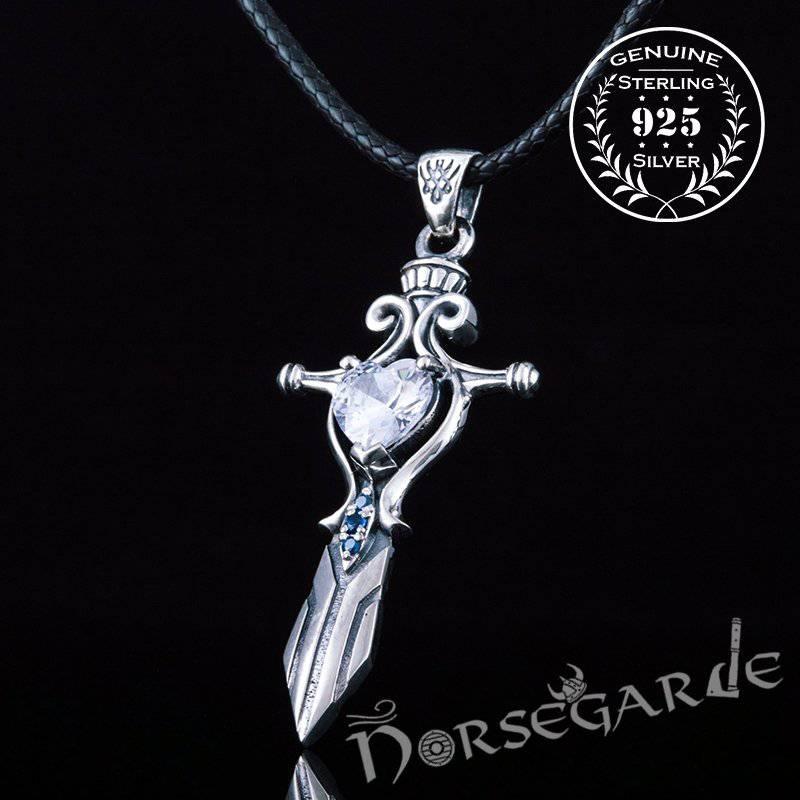 Handcrafted White Stone Sword Pendant - Sterling Silver