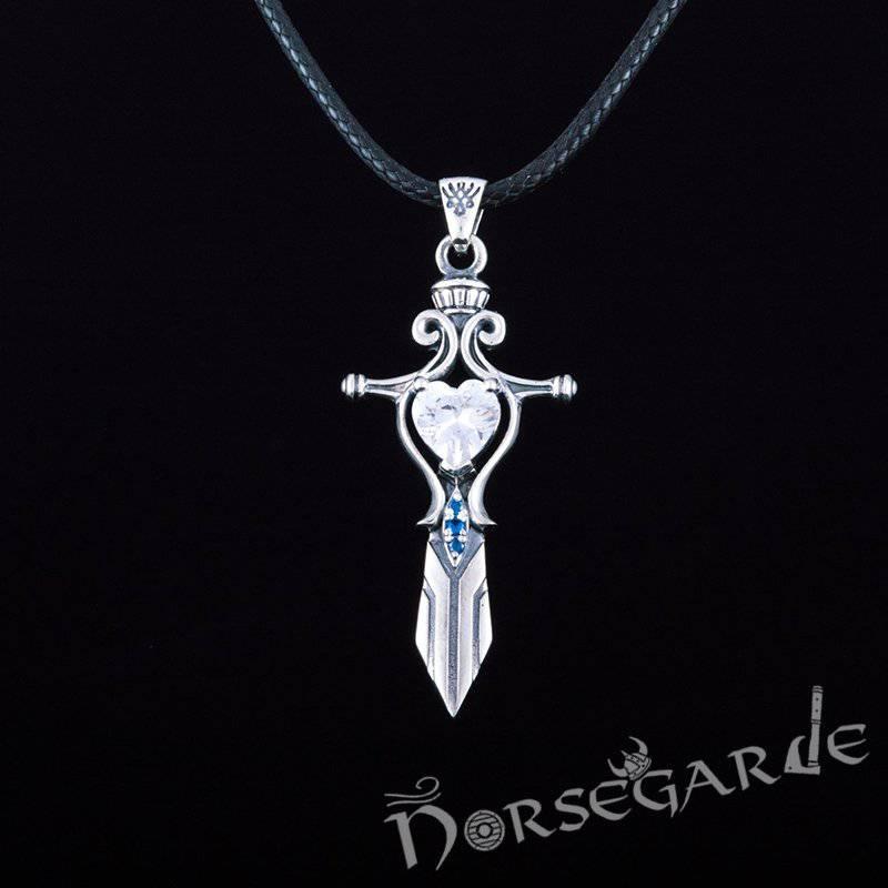 Handcrafted White Stone Sword Pendant - Sterling Silver