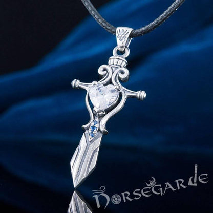 Handcrafted White Stone Sword Pendant - Sterling Silver