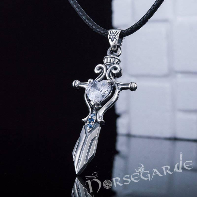 Handcrafted White Stone Sword Pendant - Sterling Silver