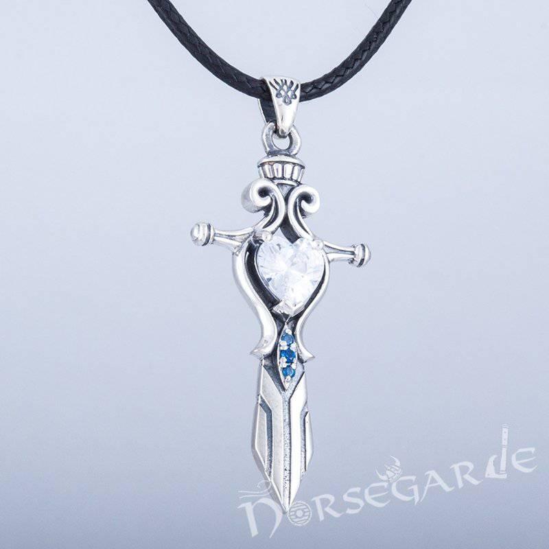 Handcrafted White Stone Sword Pendant - Sterling Silver