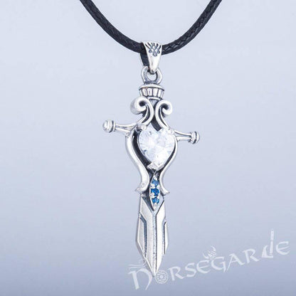Handcrafted White Stone Sword Pendant - Sterling Silver