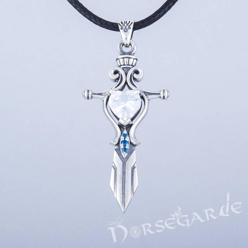 Handcrafted White Stone Sword Pendant - Sterling Silver