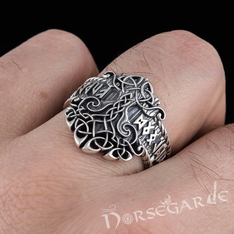 Handcrafted Yggdrasil and Runic Circle Ring - Sterling Silver