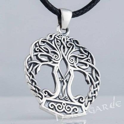 Handcrafted Yggdrasil Mjölnir Pendant - Sterling Silver