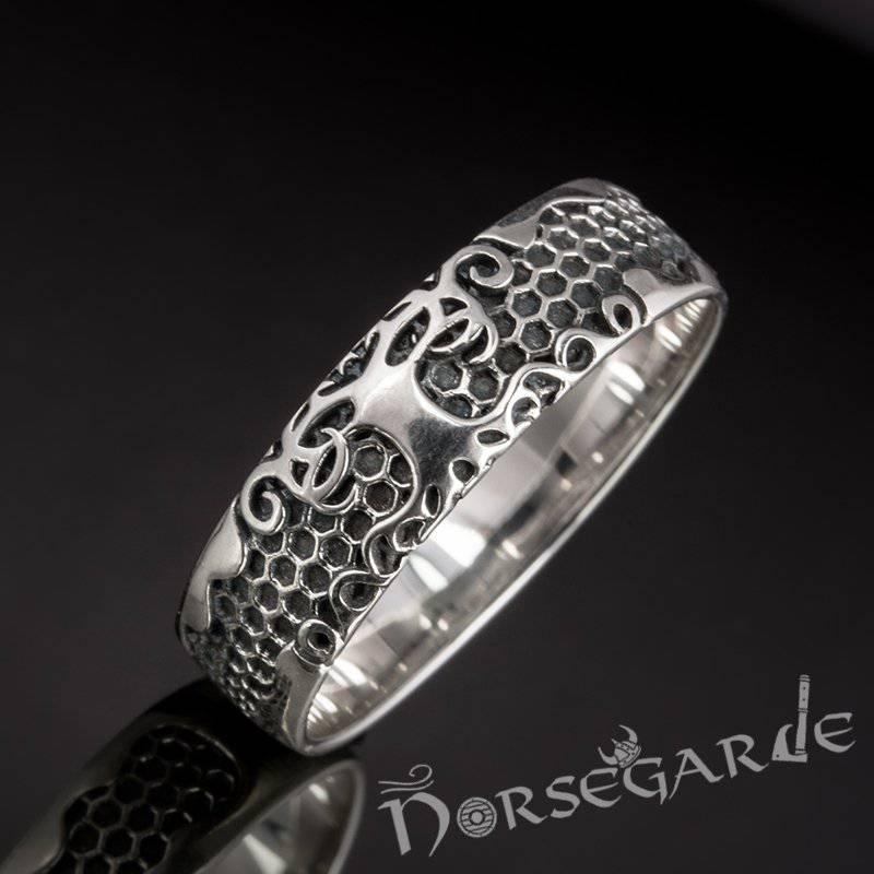 Handcrafted Yggdrasil Patterned Band - Sterling Silver