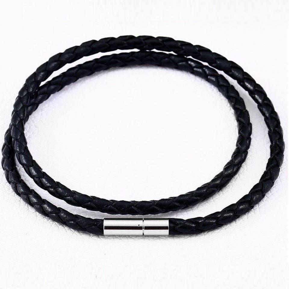 Leather Necklace with Stainless Steel Buckle