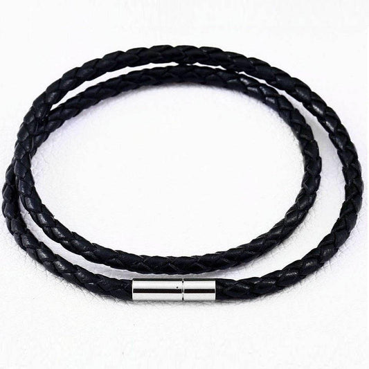 Leather Necklace with Stainless Steel Buckle