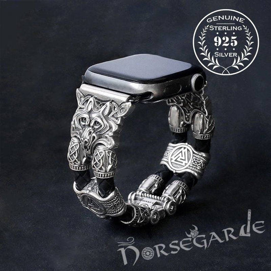 Handcrafted Viking Wolf Wristband for Apple Watch - Sterling Silver