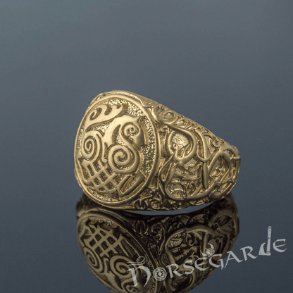 Handcrafted Urnes Style Sleipnir Ring - Gold