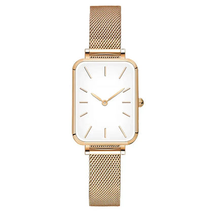 Elegant rectangular women's watch with steel bracelet