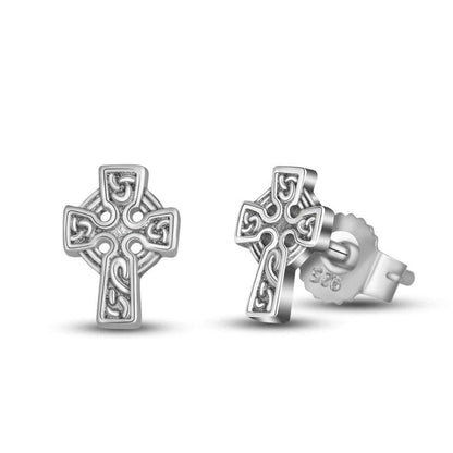 Ornamental Celtic Cross Stud Earrings - Sterling Silver