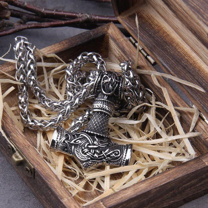 Ornamental Large Mjölnir Amulet - Stainless Steel