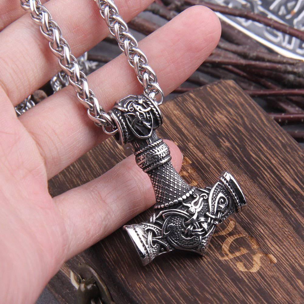 Ornamental Large Mjölnir Amulet - Stainless Steel