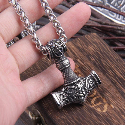 Ornamental Large Mjölnir Amulet - Stainless Steel