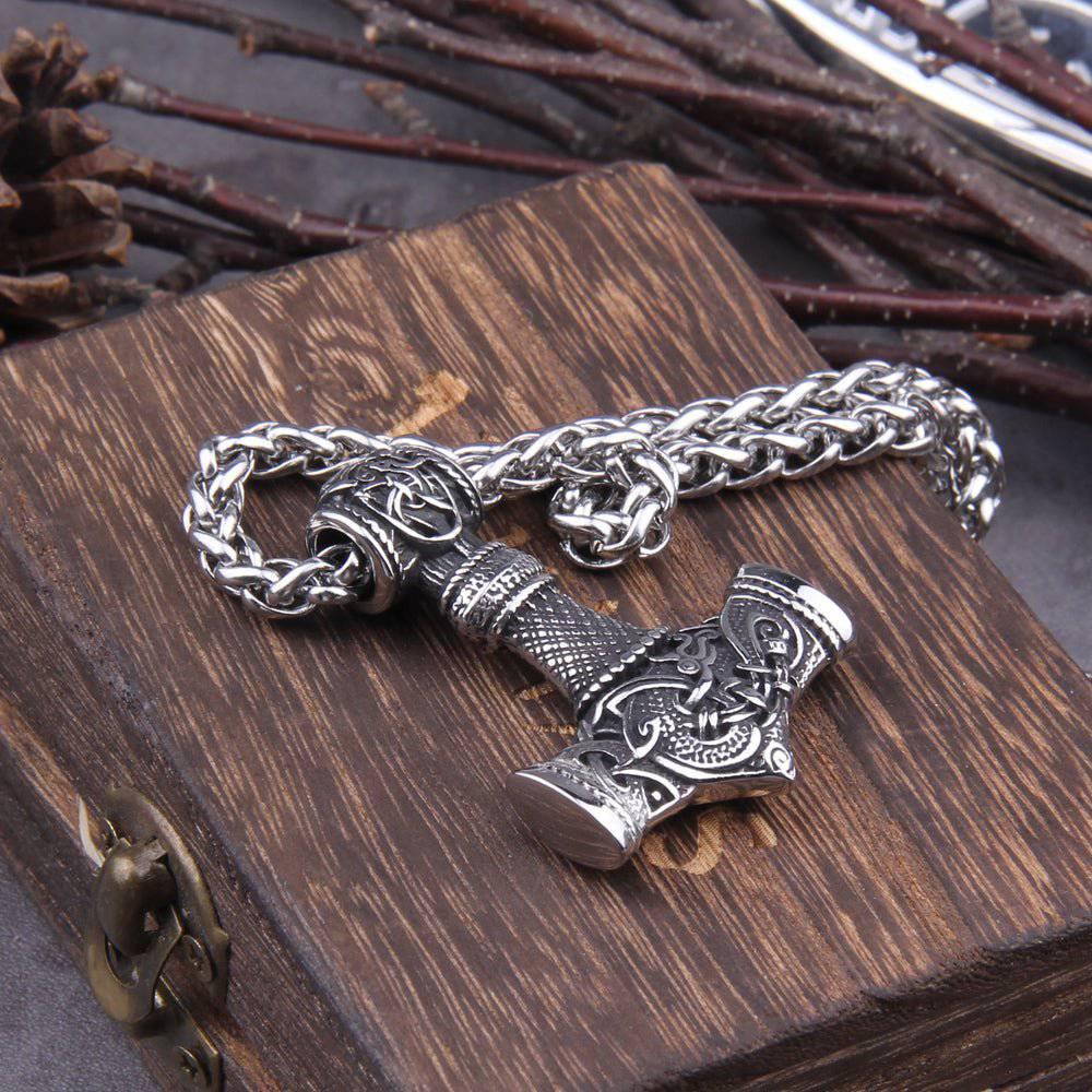 Ornamental Large Mjölnir Amulet - Stainless Steel