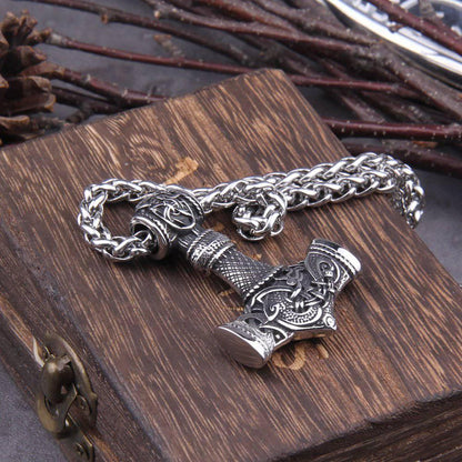 Ornamental Large Mjölnir Amulet - Stainless Steel