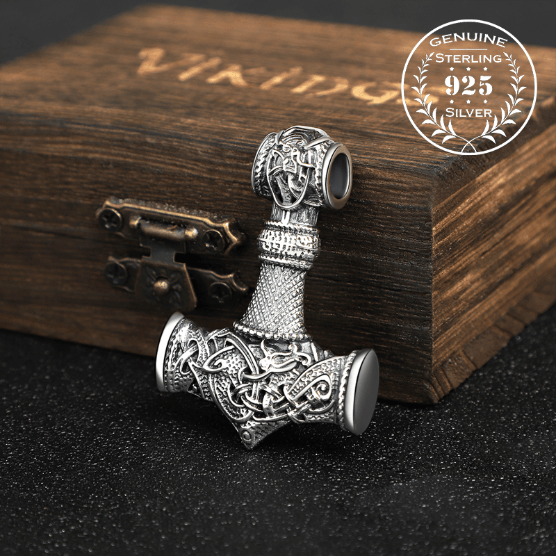 Ornamental Large Mjölnir Amulet - Sterling Silver