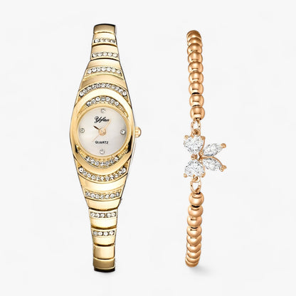 Women's quartz watch with crystal and diamond accents and luxury appearance