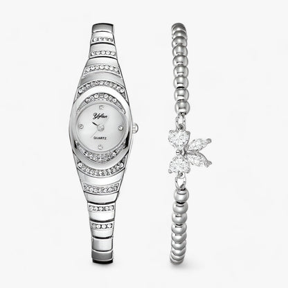 Women's quartz watch with crystal and diamond accents and luxury appearance