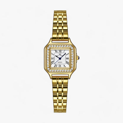 Women's bracelet watch with elegant square design with sparkling rhinestones