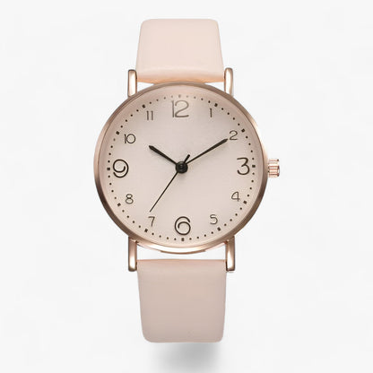 Minimalist round watch with leather strap