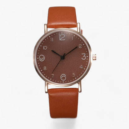 Minimalist round watch with leather strap