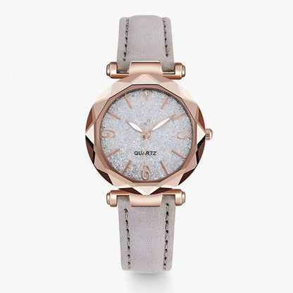 Rhinestone watch with starry sky design and suede strap