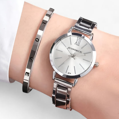 Modern round alloy clock - Bracelet included