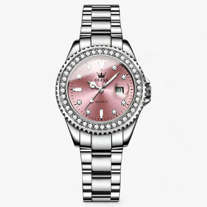 Diamond dial quartz watch and waterproof stainless steel ladies watch