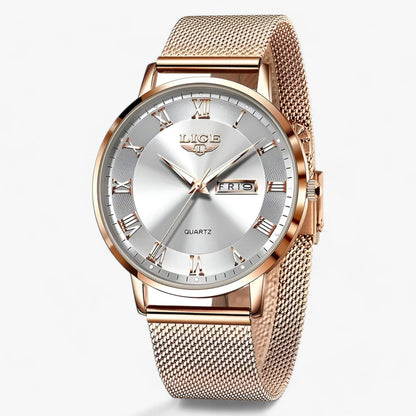 Elegant round steel mesh watch