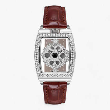 Premium quartz watch with diamond rotating dial and leather strap