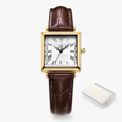 Précise | Square Quadrat women's watch with leather strap