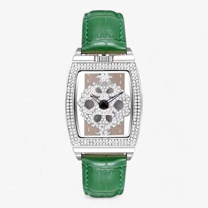 Premium quartz watch with diamond rotating dial and leather strap