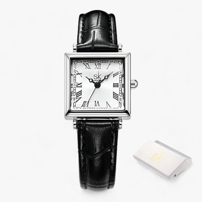 Précise | Square Quadrat women's watch with leather strap