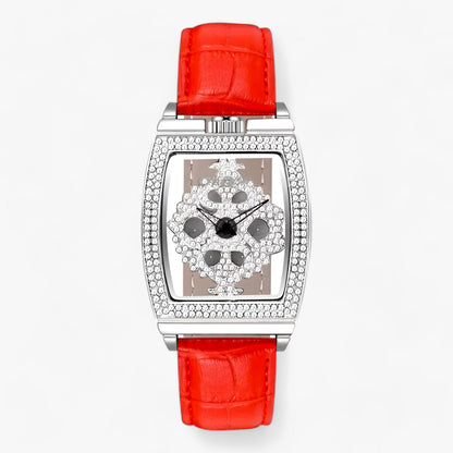 Premium quartz watch with diamond rotating dial and leather strap